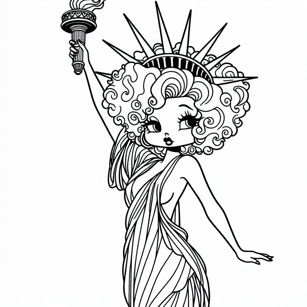 patriotic 4th of July image featuring a female as the statue of Liberty draped in the American flag