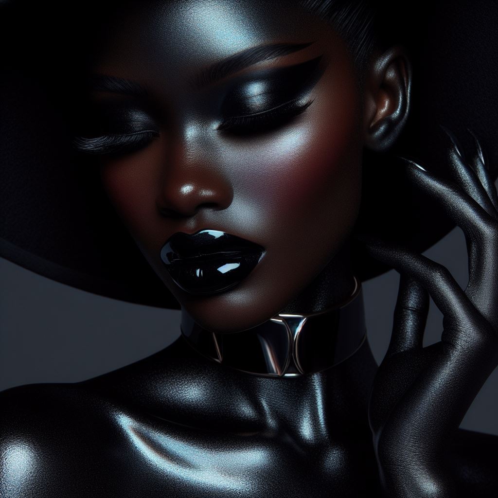 Elegant fantasy portrait of a Black woman with dramatic fashion styling