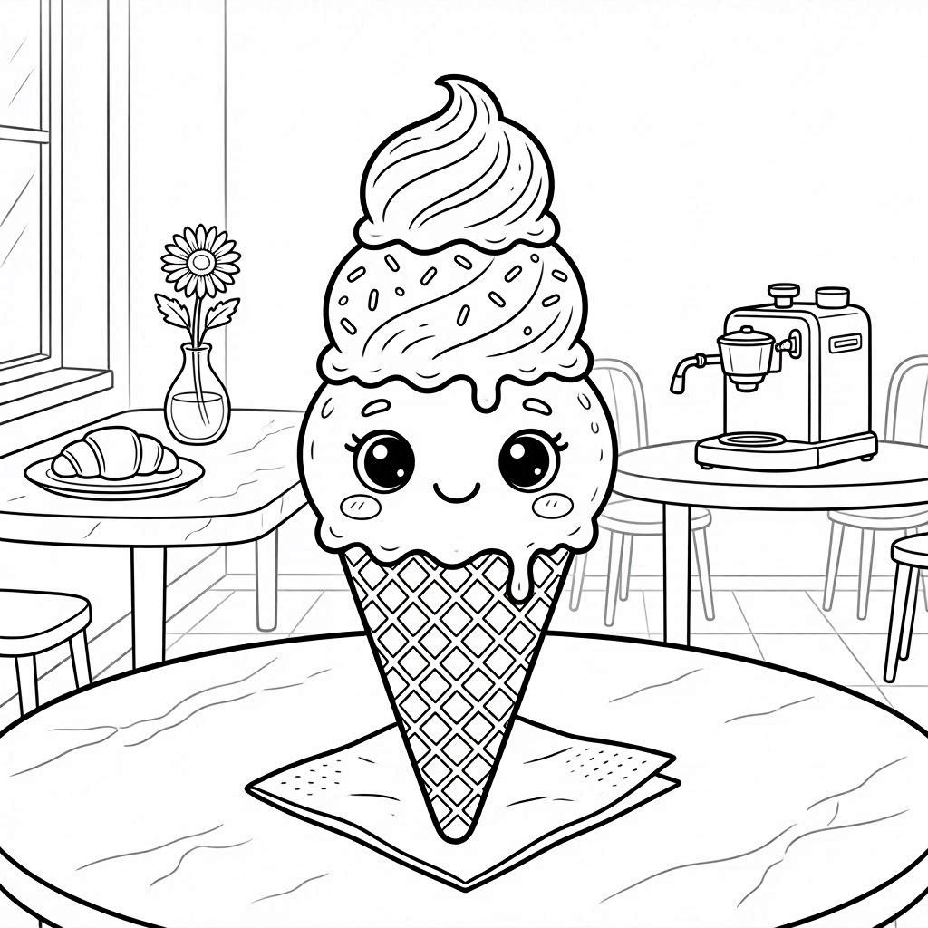 Cute ice cream swirl coloring page with sweet dessert theme