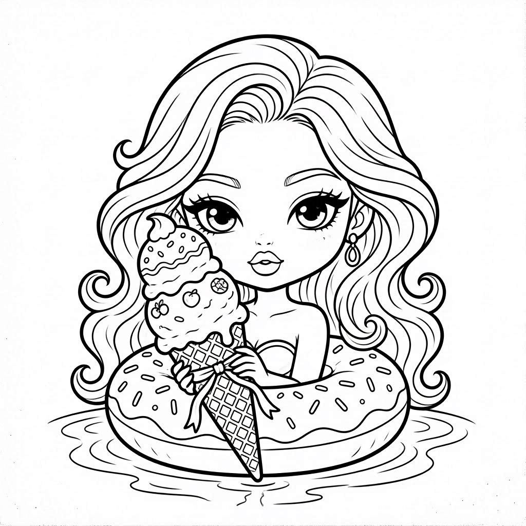Girl holding ice cream coloring page for kids