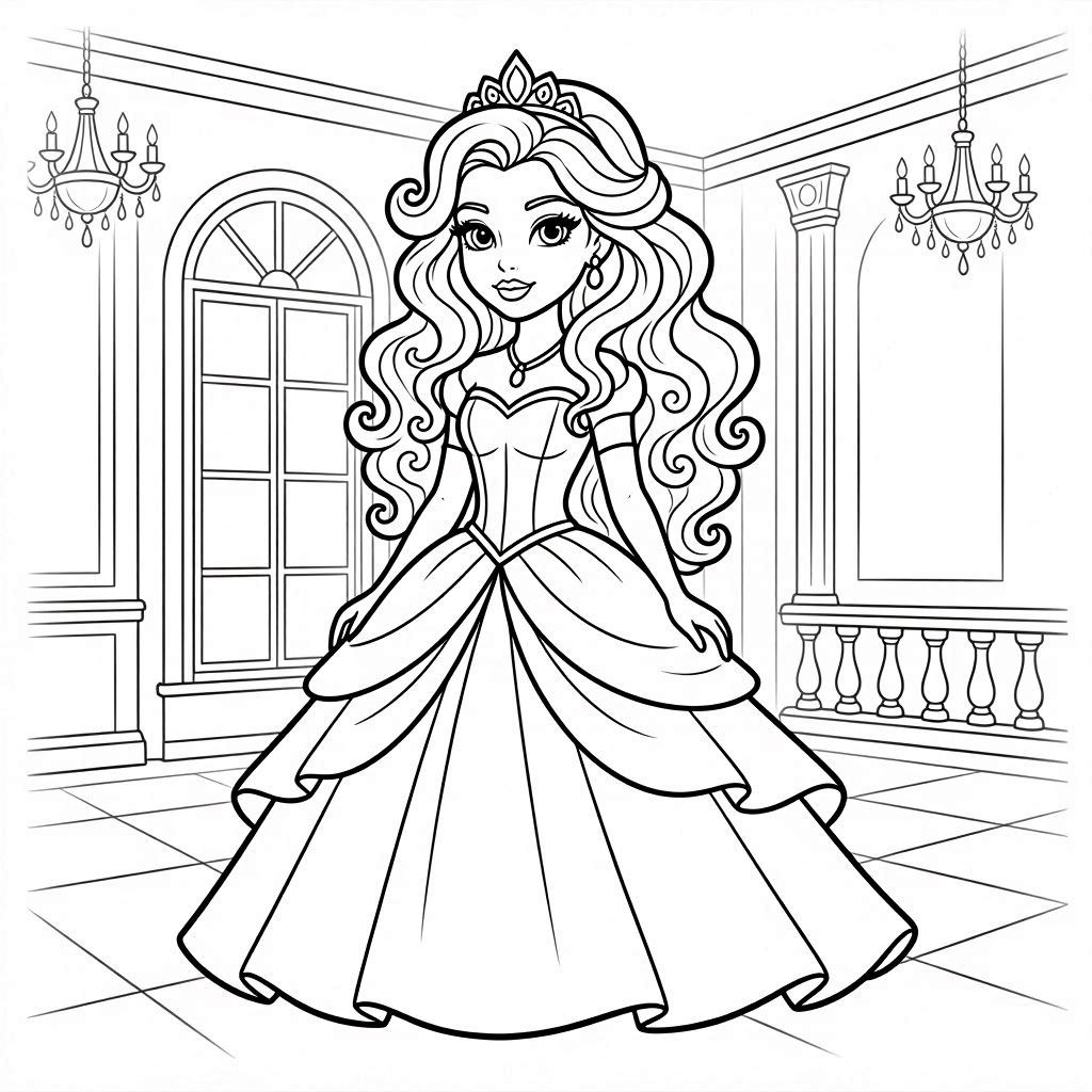 Royal ballroom princess coloring sheet
