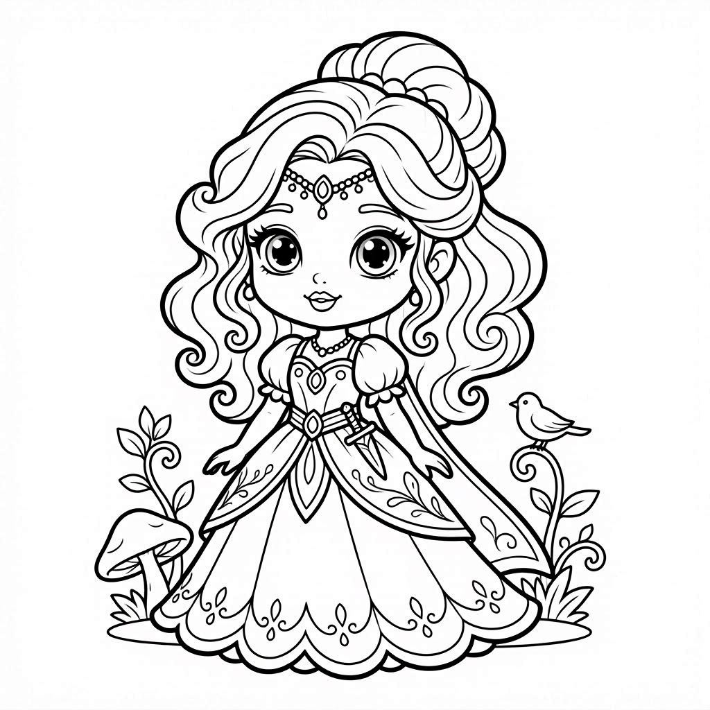 Fun fantasy princess coloring page for kids