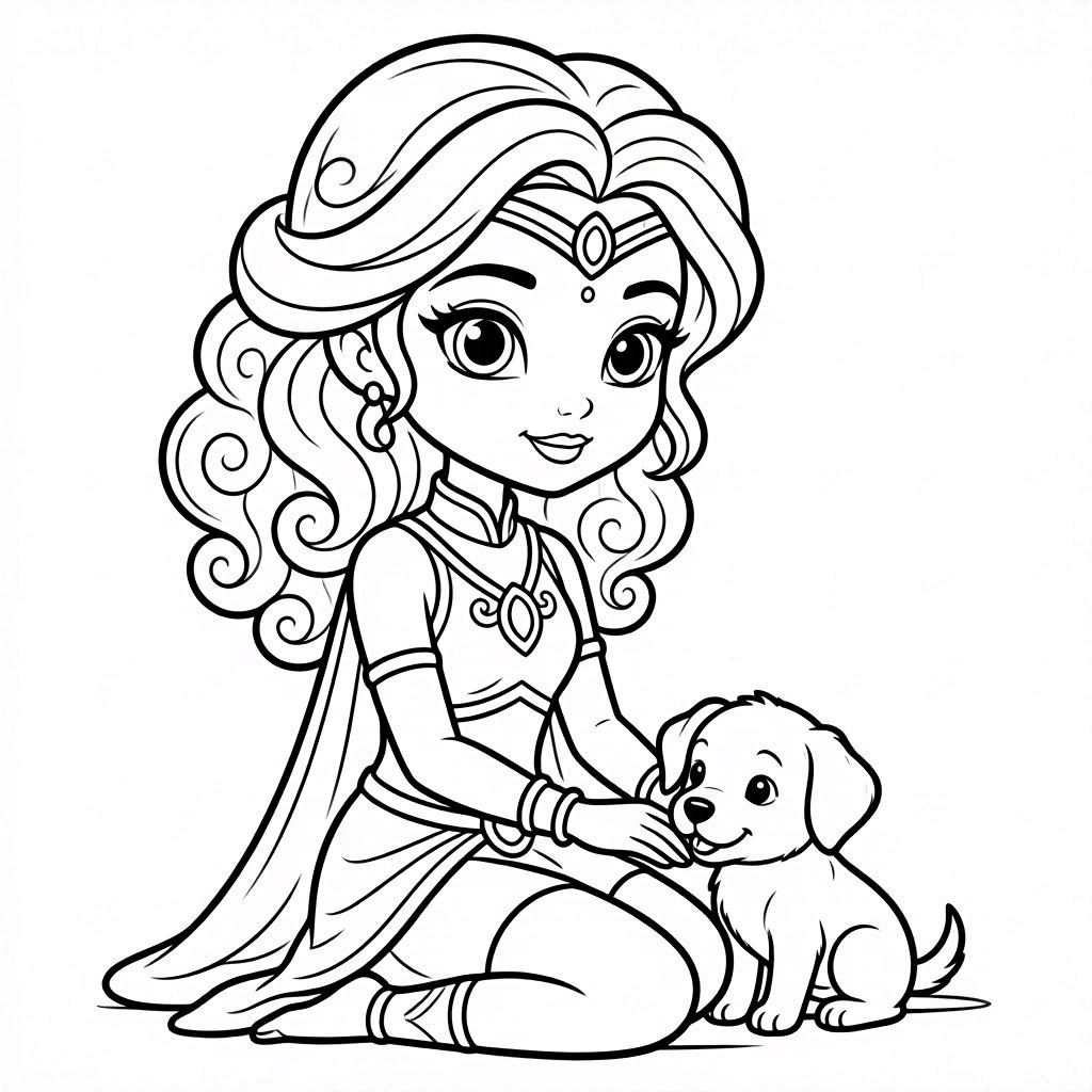  princess and puppy coloring page 