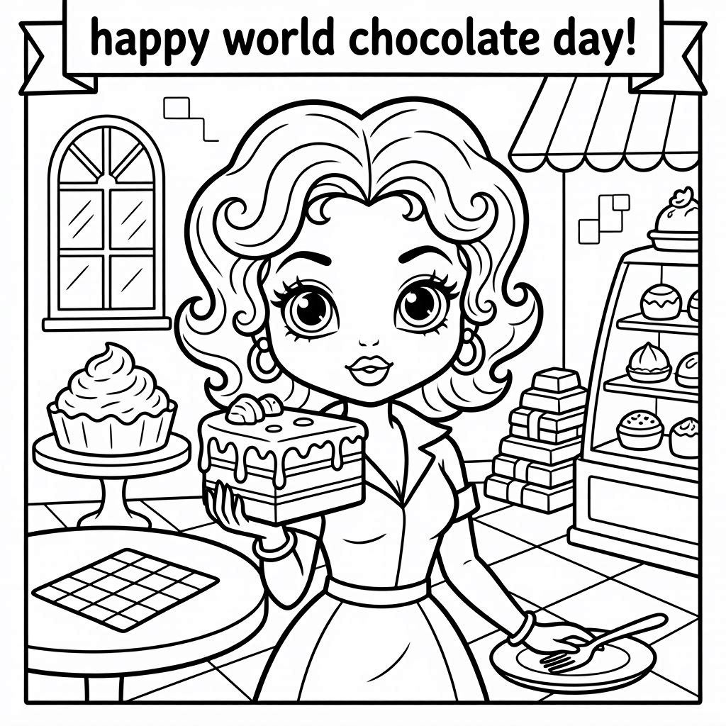 Chocolate dessert coloring page for World Chocolate Day