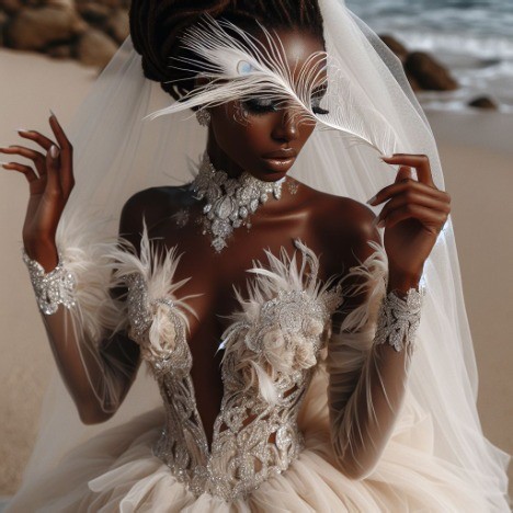 Caribbean beach wedding featuring luxury fantasy gown