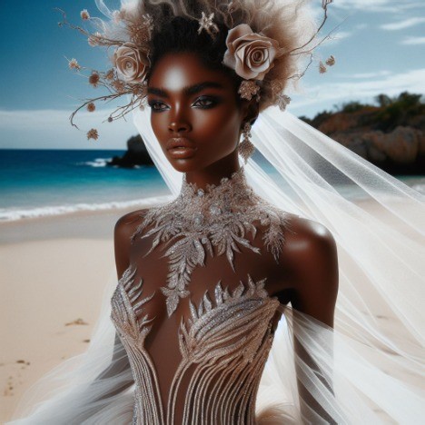 haute couture bridal fashion inspired by the sea near the ocean