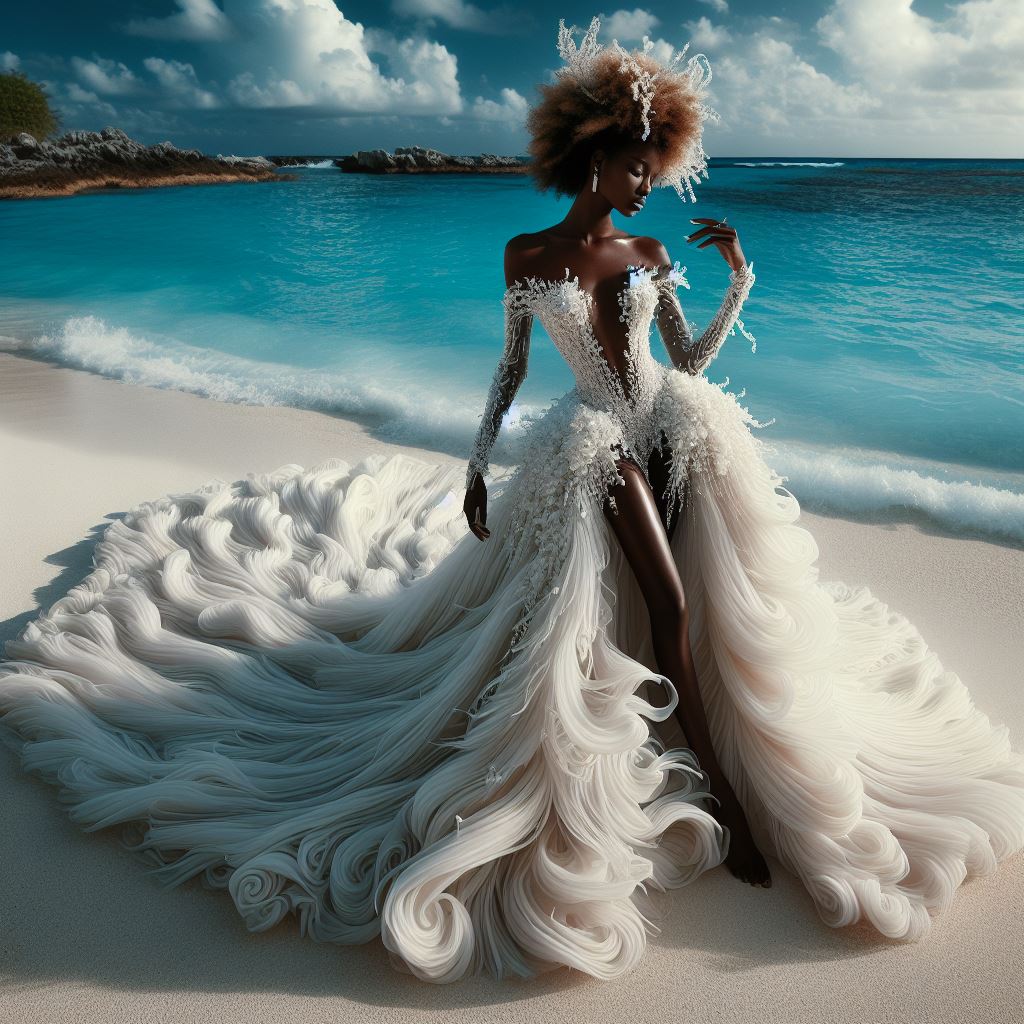 woman in bridal dress inspired by the ocean waves