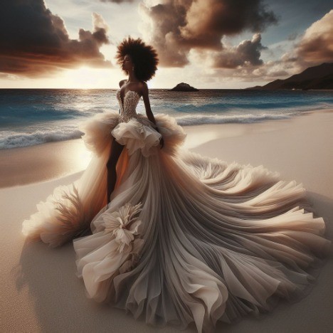 dreamy gown at the beach at sunset