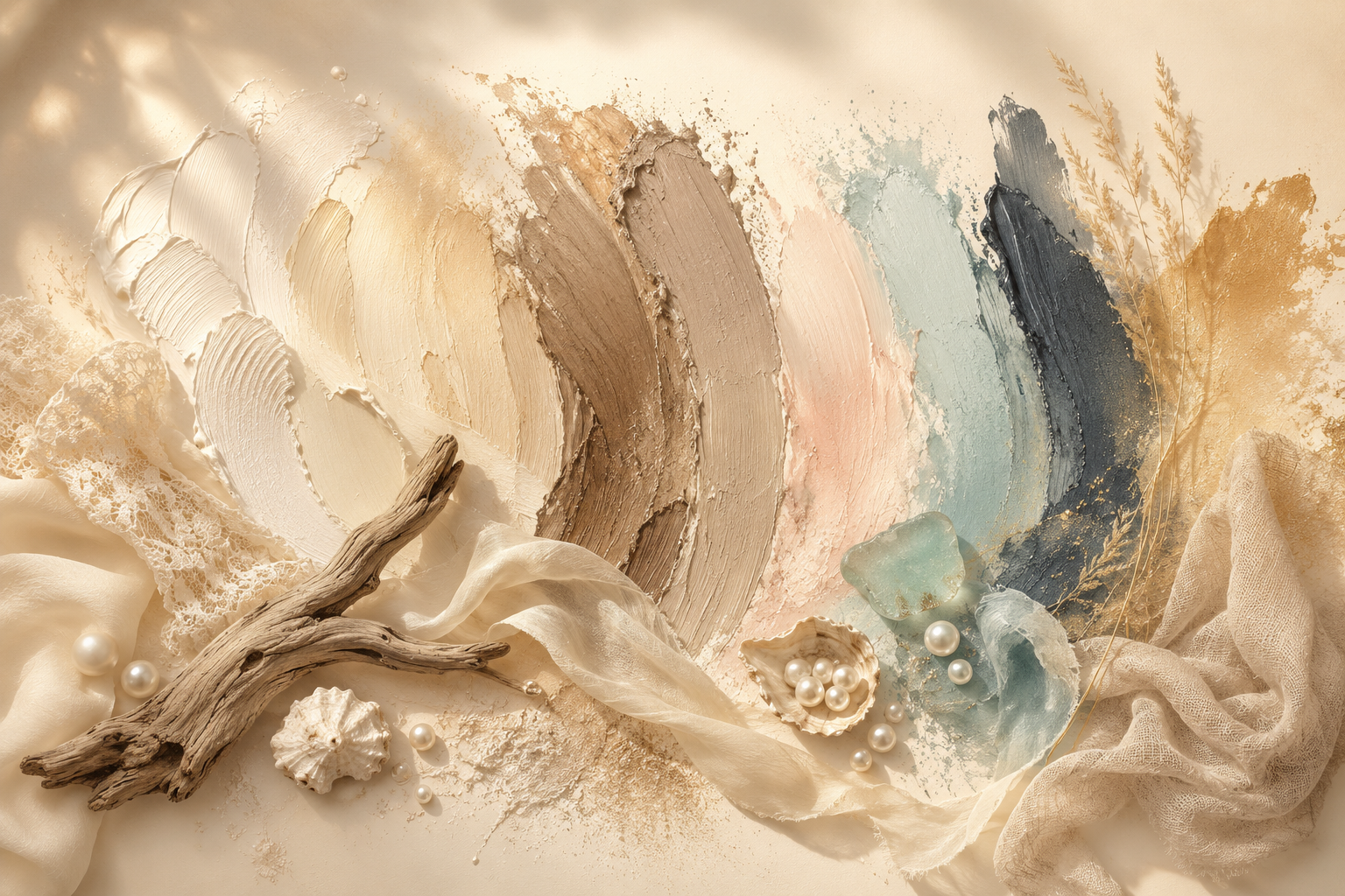 Language of Color board illustrating the emotional coastal color palette of the Ocean Couture Collection.