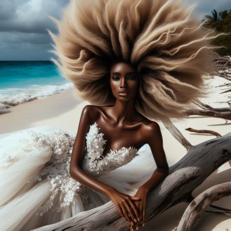 sandy haired female lounging at the beach