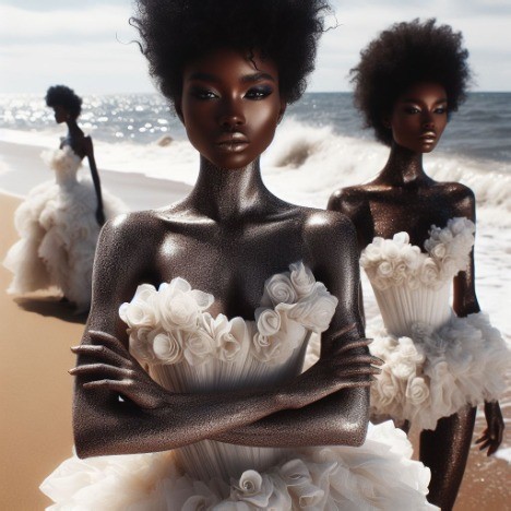 seashore sisters and ocean queens in sandy ruffled dresses