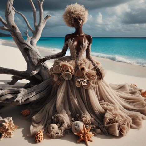 fantasy fashion art gown at the coast